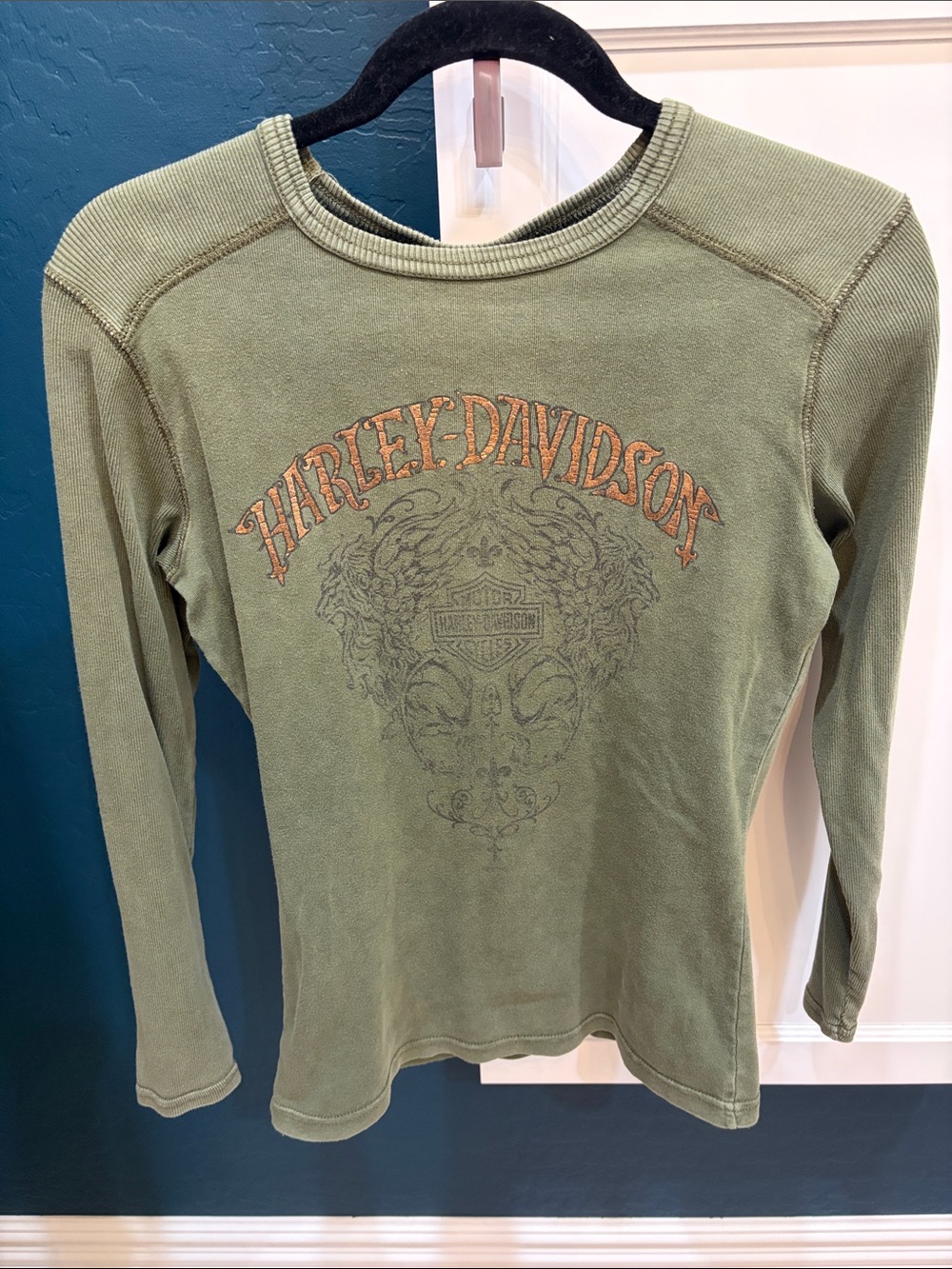 Harley Davidson olive green long sleeve shirt